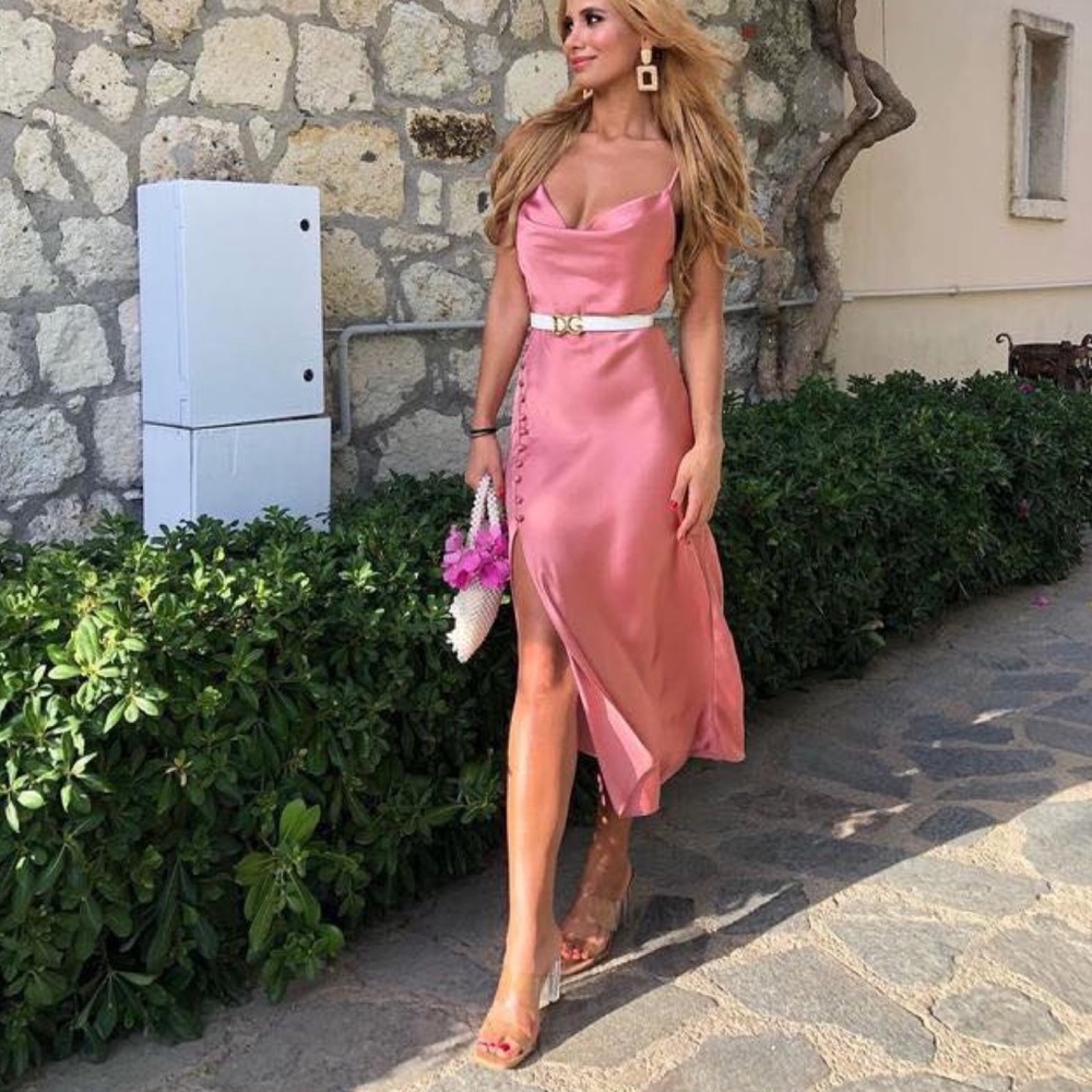 Zara Neutral Barbie Pink Lingerie Style Long Dress Medium BNWT